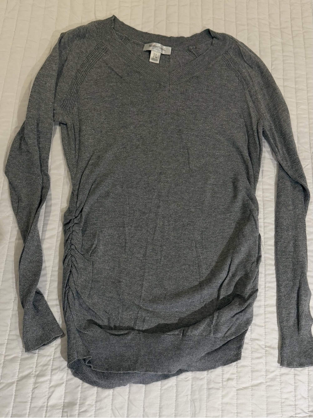 Motherhood Maternity Charcoal Gray Nursing-Friendly Side-Ruched Sweater